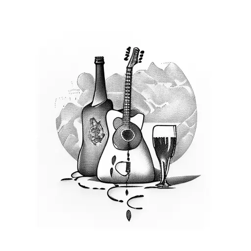 A Guitar With Wine And Beer Bottles As The Strings