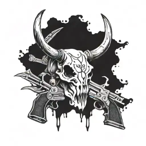 Bull Skull And Guns Crossed