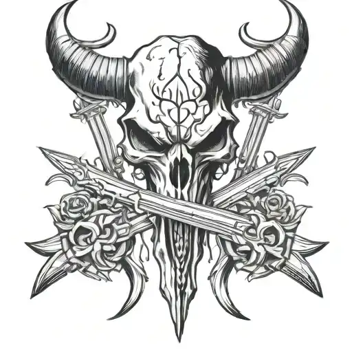 Bull Skull And Guns Crossed Swords