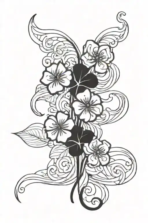 3 Leaf Clover Intertwined With White Rose Intertwined