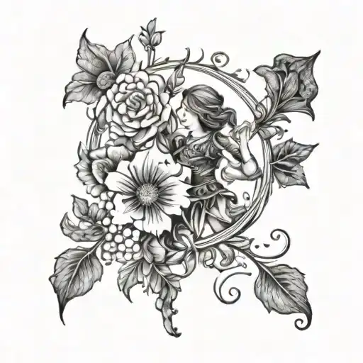 Medieval Dance Inspired Tattoo Incorporating Floral Elements