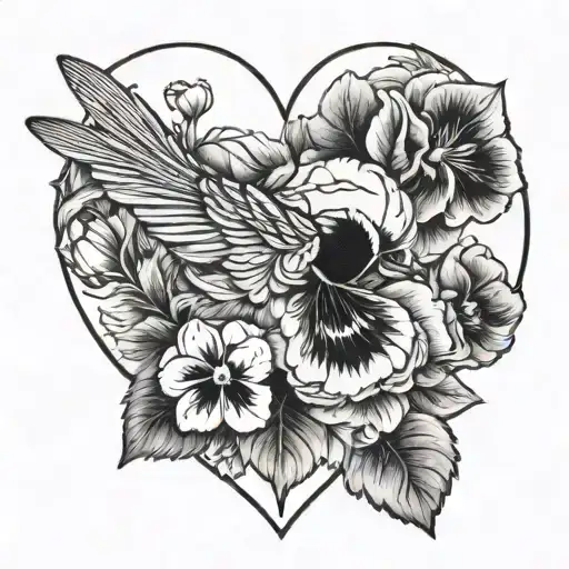 Sparrow Pansies Broken Heart