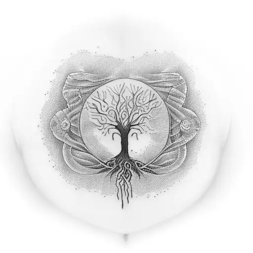 A Tattoo Of The Tree Of Life On A Woman's Torso