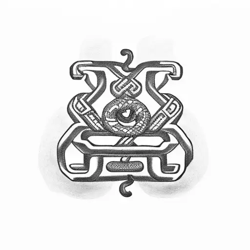 Aztec Serpent Intertwined With Police Handcuffs