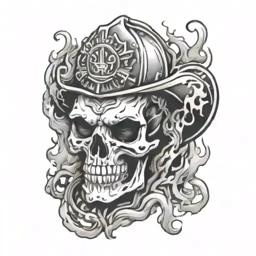 Firefighter Skull With Smoke And Flames