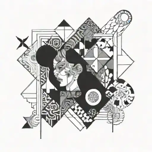 Collage Of Bryan Gloria's Favorite Things Intertwined With Abstract Blackwork Patterns