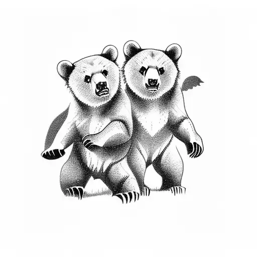 Bear Cubs Climbing Cliff