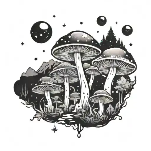 Galactic Mushroom Forest With Crystal Stars