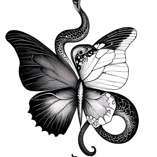 Half Snake Half Butterfly Minimalist