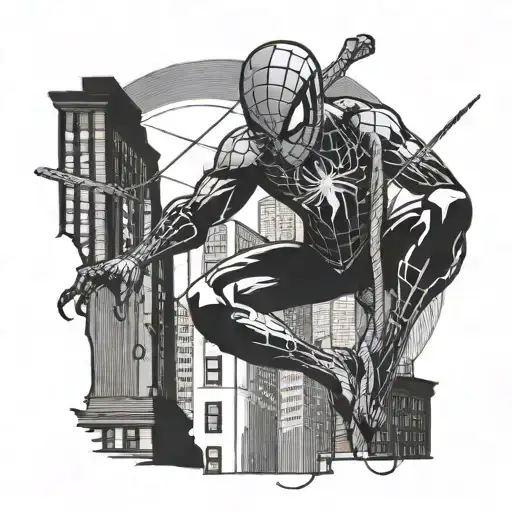 Spider-man Swinging Through The Skyscrapers Of New York City At Night