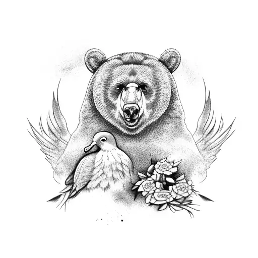 Rambo Bear With A Dove On His Shoulder