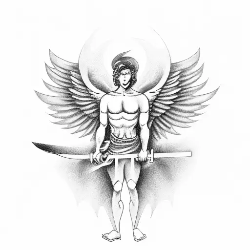 Male Angel Falling Foi The Skies With A Sword In One Hand