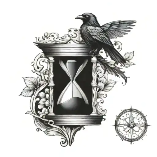 Hourglass With Raven Perched