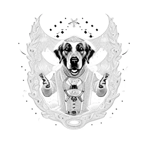 Cowboy Riding A Golden Retriever Wearing A Saddle