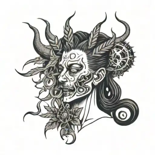 With Little Demons Surrounding The Head Smoking Marijuana