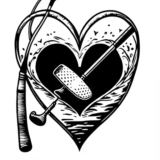 Fishing Pole With A Golf Club Inside A Heart With A Birthdate Inside The Heart