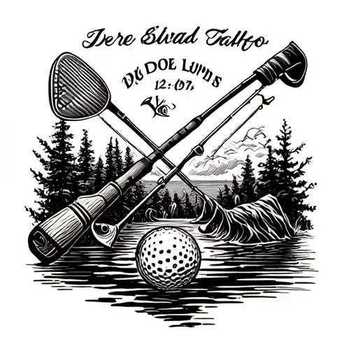 Fishing Pole With A Golf Club Crossed With A Birthdate
