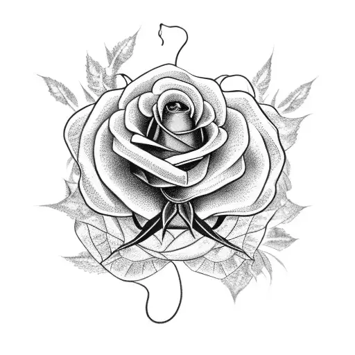 Full Body Snake Around A Rose With Black Leaves