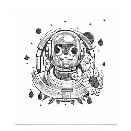 Astronaut With A Bouquet Of Flowers Instead Of The Head