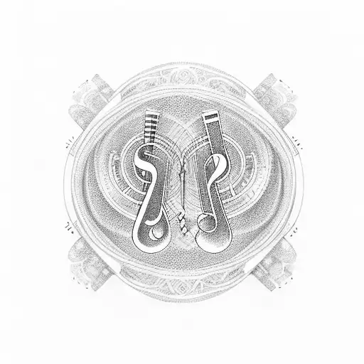 Music Notes Surrounded By Bright Colors And Purple Ribbons