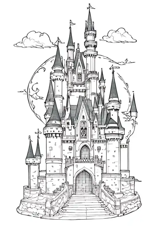 Disney Castle In Black Lines