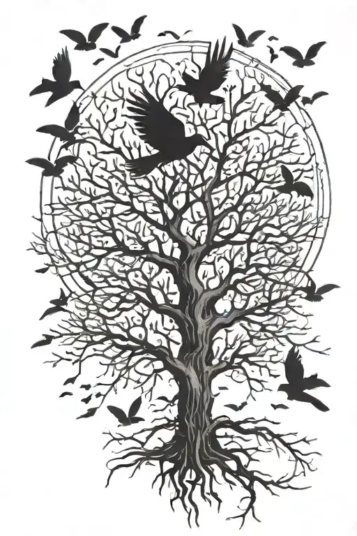 Modest Dead Poison Tree And Black Birds Flying Above It