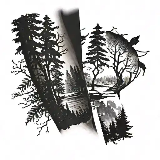 Dark Monochrome Forest Around Forearm