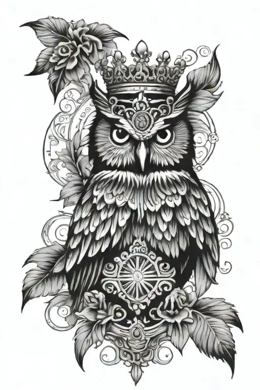 Black Female Owl With Queen Crown Surrounded