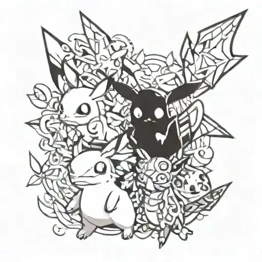 A Pokemon-themed Tattoo Featuring A Unique Fusion Of Different Pokemon Creatures