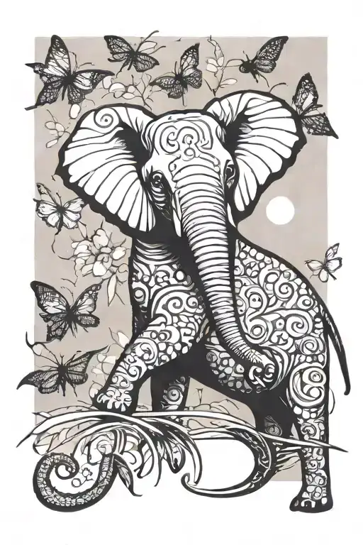 Elephant Playing With Dragonflies In Moonlight