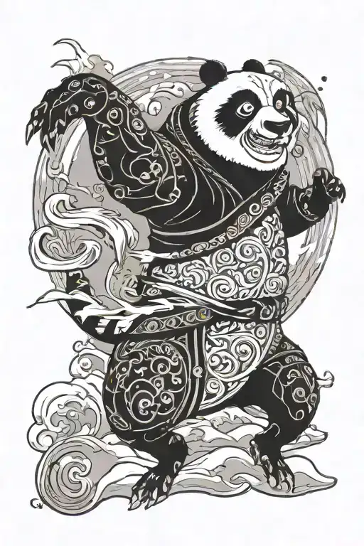 Kung Fu Panda And White Horse Galloping In Snow