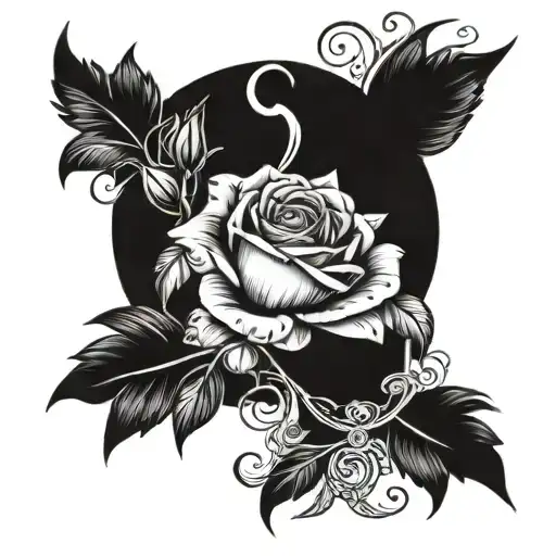 Rose And Font Tattoo Design For Girls