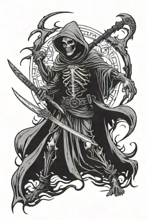 Aggressive And Scary Grim Reaper With A Scythe Girl With Innocent Looking