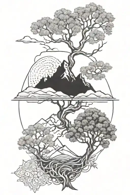 Mountains And Tree Of Life Intertwined