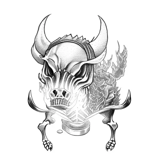 Skeleton With Fire Helmet Riding Wild Boar