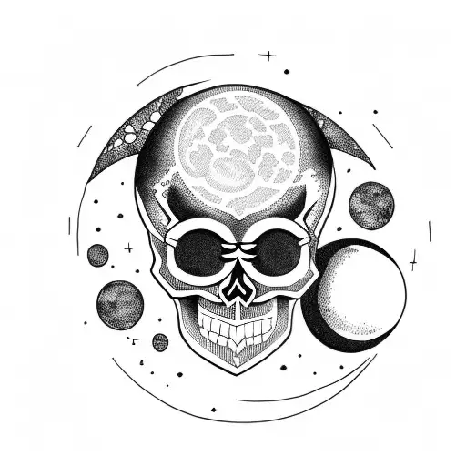 Skull With Moon And Planets