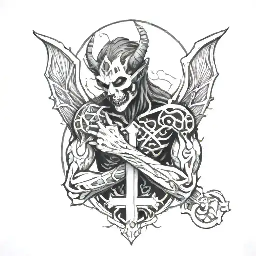 Demon Hugging A Cross Surrounded