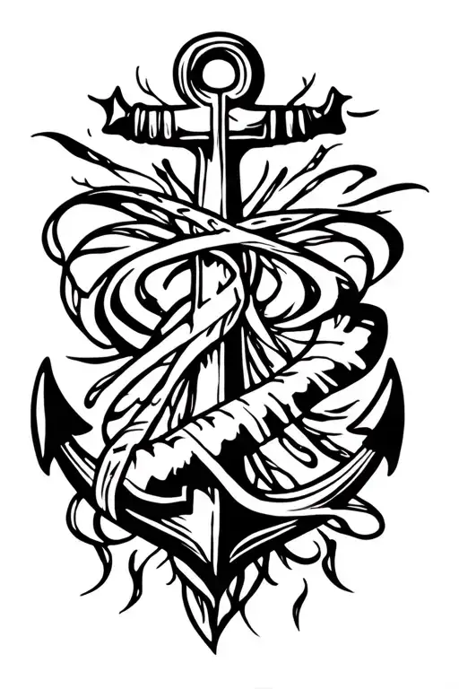 Tribal Anchor With Cancer Ribbon