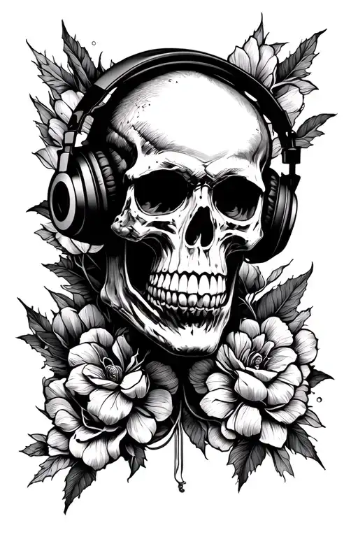 Skull Wearing Headphones