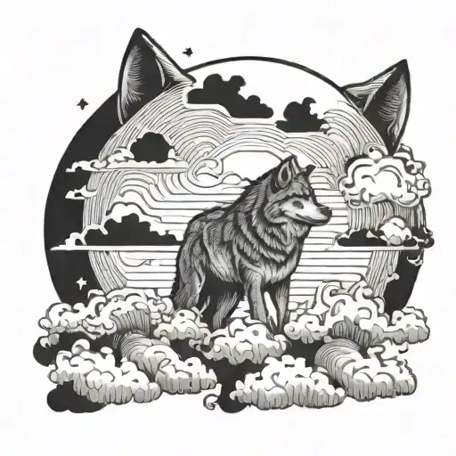 Person Wolf Moon Clouds