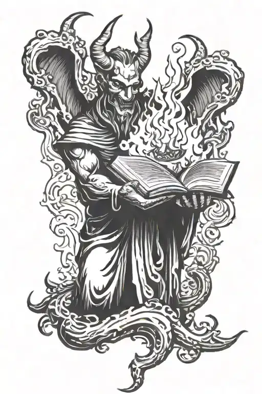 Devil Holding A Burning Bible