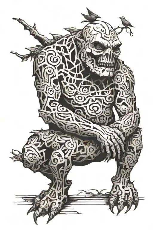 Forrest Golem With Bird Sitting