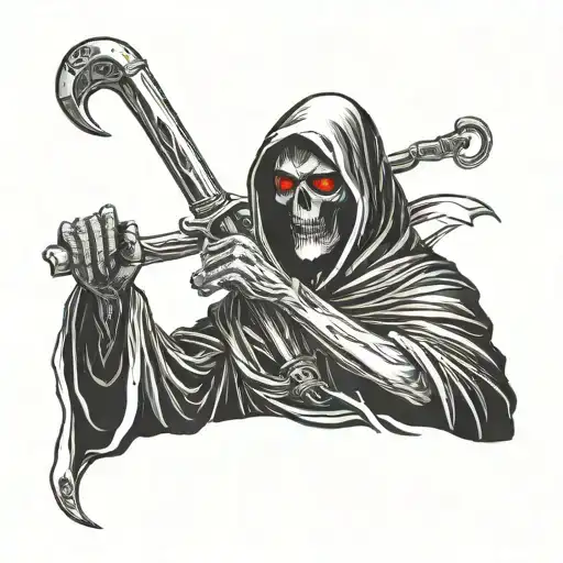 Grim Reaper Holdingscythe And Red Eyes