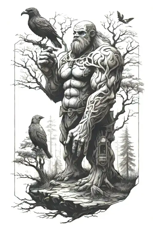 Giant Forrest Golem With Bird On His Finger
