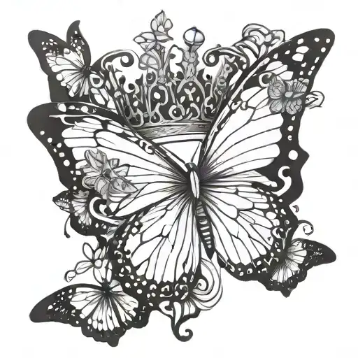 A Crown Composed Of Bold Black Lines Featuring Subtle Butterfly And Flower Details
