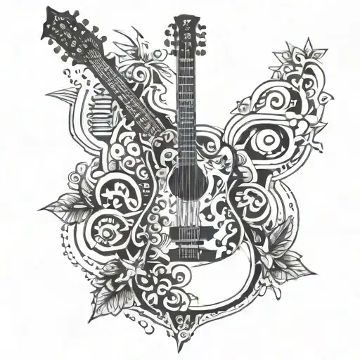 Combine Elements Of A Guitar And The Glastonbury Festival Logo In A Unique And Abstract Design