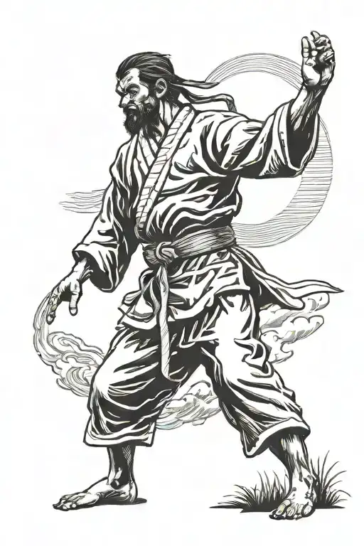 Karate Master Standing Straight With Hands On Belt On A Hill With The Sun Behind Him