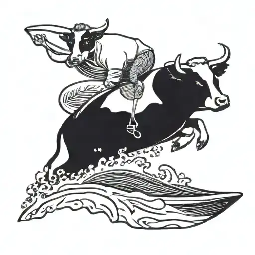 A Cow Riding A Surfboard On A Big Wave