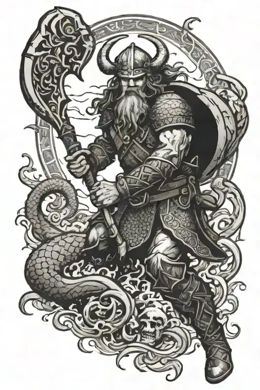 Viking Warrior In Battle With A Caribbean Kraken