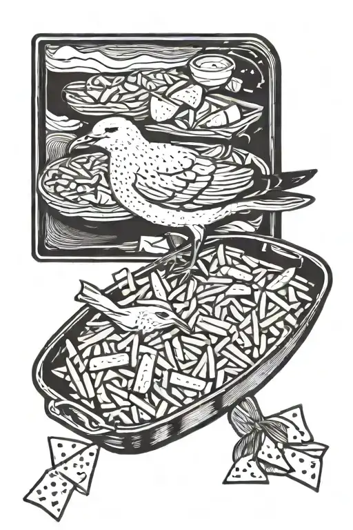 A Seagull Stealing A Tray Of Chips On The Beach Designed On A Postcard